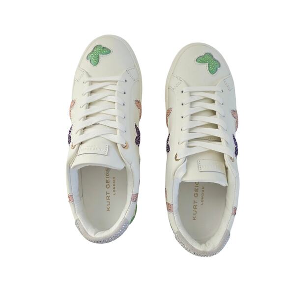 Kurt Geiger London Jewel Lane Butterfly Embellished Leather Sneakers Size 8.5 39 - Picture 4 of 8